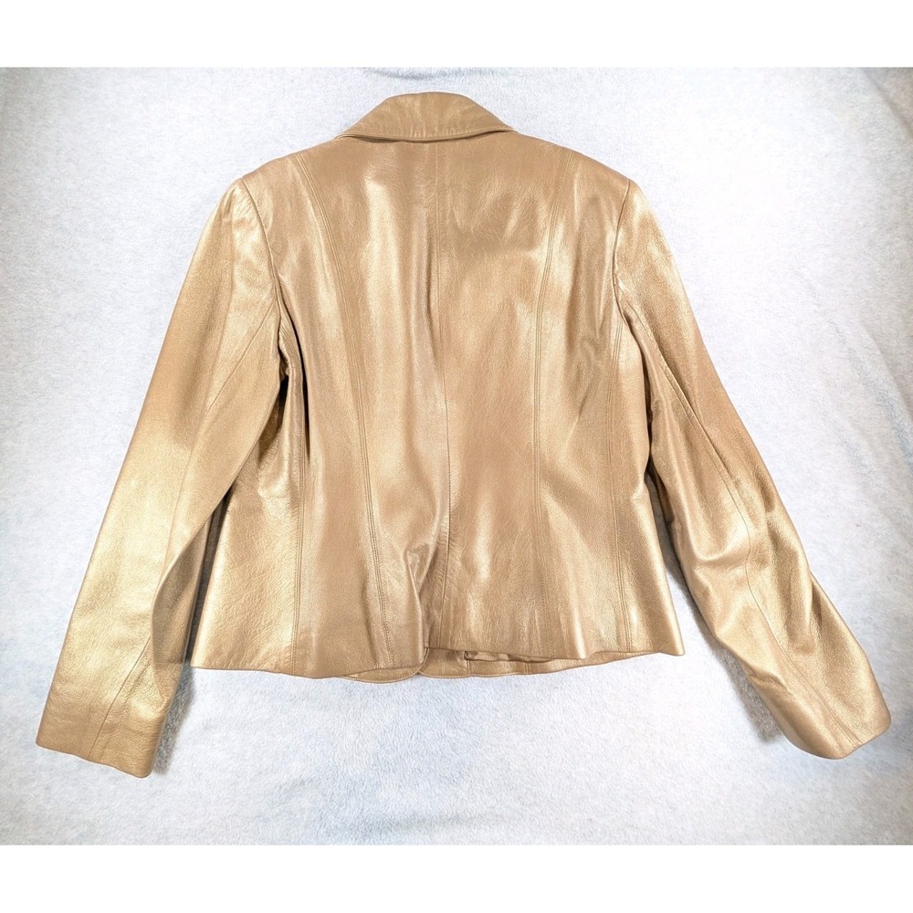 Vintage Jones New York Metallic Gold 100% Leather Jacket Women's Medium 90s Y2K - Picture 4 of 10